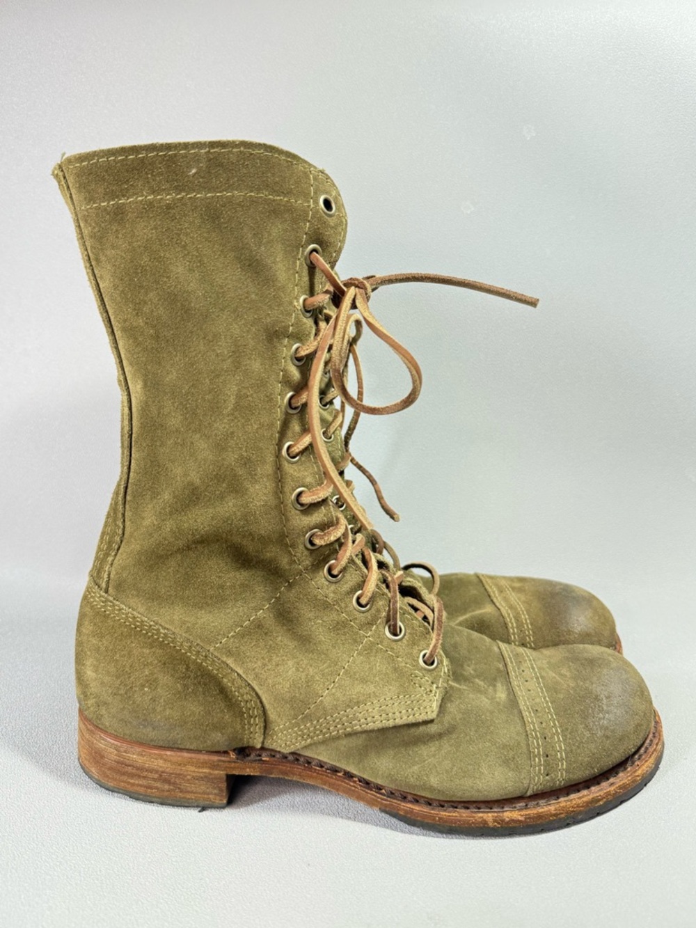 WALK-OVER VINTAGE COLLECTION Olive Green Suede Lace-Up Mid Calf Combat Boots